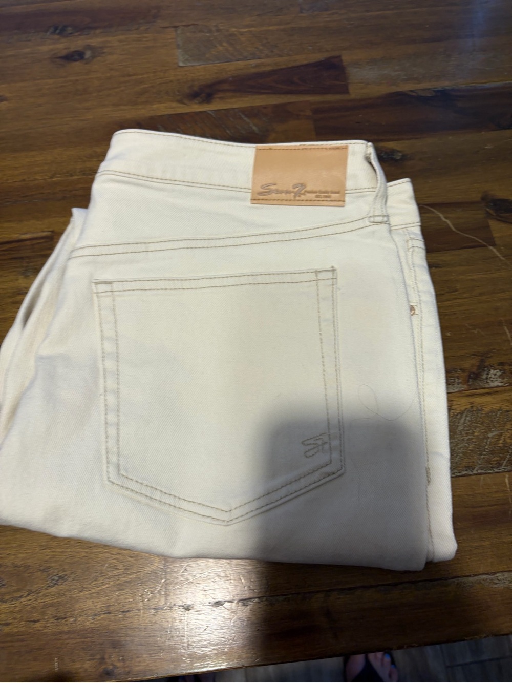 Women’s Cream Jeans with Contrast Stitching -